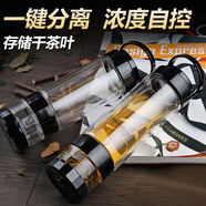 宜加美（YIJIAMEI）雙層玻璃泡茶杯 旅行水杯 茶水分離 防漏杯過濾杯密封杯子 B97 雙層黑色 400毫升