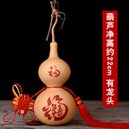 葫仙天然葫蘆掛件雕刻大小葫蘆擺件家居客廳臥室喬遷新居掛飾工藝品 22厘米帶龍頭雕刻福祿壽掛件