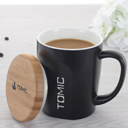 特美刻（TOMIC）創(chuàng)意馬克杯大容量牛奶杯帶蓋陶瓷杯子情侶水杯居家辦公室咖啡杯 黑色400ML