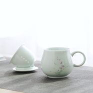 逸品春秋陶瓷泡茶杯辦公室帶蓋過(guò)濾茶杯馬克杯家用個(gè)人水杯紀念禮品定制 蘋(píng)果杯（蘭）