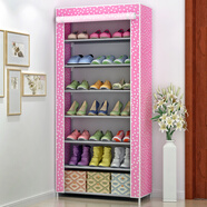 小媳婦簡易鞋架 多層家用收納鞋柜布藝簡約現(xiàn)代防塵鞋架子 7層粉色圓點(diǎn)