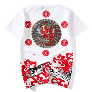 天龍致尊（Denon supreme）短袖T恤男女潮牌夏季日系惡魔波浪嘻哈火牛印花短袖T恤衫 白色 3XL