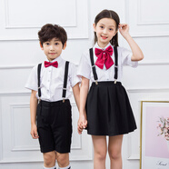 蓓然美六一兒童演出服套裝男女童幼兒園小學(xué)生背帶褲表演大合唱演出服 男童（襯衣+黑短褲+背帶） 120碼（身高115-125cm）