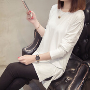 妃麗慕尚（FEILIMUSHANG）2025春秋裝新款寬松純棉長(zhǎng)袖t恤女顯瘦中長(zhǎng)款白色打底衫韓版上衣 10純-白色 M 建議110斤以內(nèi)