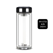 希諾（HEENOOR）新品希諾雙層玻璃杯創(chuàng)意男女士水杯帶蓋防漏辦公家用茶杯子 本色