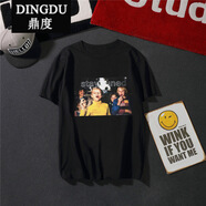 鼎度（DINGDU）17歐美街頭潮牌韓國ulzzang原宿寬松bf風(fēng)情侶裝短袖t恤潮男女 小孩短袖黑色 L適合115斤左右