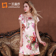 一米畫(huà)紗仿 真絲睡衣女夏天冰絲睡裙 女士短袖性感連體家居服 印花6# 均碼