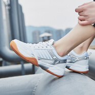 回力厚底軟底乒羽鞋牛筋底防滑透氣網(wǎng)面跑步鞋男女情侶鞋羽毛球鞋 WR3089白灰 36 尺碼偏小一碼