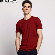 HAIPAIHAOYU 短袖T恤男純色簡約圓領(lǐng)T 酒紅色 2XL