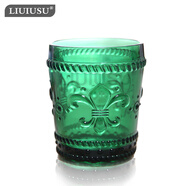 LIUIUSU彩色玻璃杯B300 復古鳶尾花浮雕無(wú)鉛玻璃水杯歐式冷飲果汁杯子 墨綠色低杯 300ml 1只 綠典彩色系列