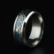 BJYL夜光戒指男潮流日韓個(gè)性霸氣指環(huán)龍頭戒指單身潮人男戒指男士戒子 墨綠色 龍骨紋藍