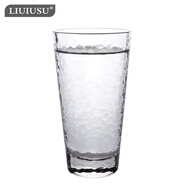 LIUIUSU玻璃杯 日式錘目紋杯子玻璃水杯 洋酒杯烈酒杯威士忌杯果汁杯 厚底大號(hào)V形高杯 430ml 1只 綠典-錘目紋