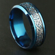 BJYL夜光戒指男潮流日韓個(gè)性霸氣指環(huán)龍頭戒指單身潮人男戒指男士戒子 軍綠色 龍骨紋【全】藍