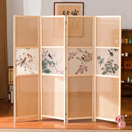 祥朗半透實(shí)木布藝屏風(fēng)隔斷時(shí)尚現(xiàn)代簡約中式折屏座屏玄關(guān)客廳臥室餐廳書房酒店賓館屏風(fēng)簾隔斷簾喬其紗屏風(fēng) 1.8米高*0.5米寬一扇