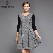 名師路品牌女裝冬裝新款時(shí)尚小V領(lǐng)螺紋袖大擺毛呢連衣裙 TW62537灰黑86 M