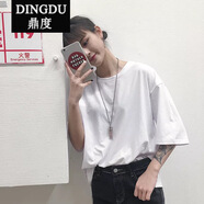 夏季新款t恤男韓版情侶bf原宿風(fēng)短袖中袖寬松學(xué)生上衣服5分夏裝CHIC韓風(fēng)潮 白色 L