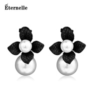 Eternelle&Rasine法國永恒時(shí)尚氣質(zhì)耳釘耳環(huán)花朵耳飾鑲鉆耳墜簡約生日禮物 黑色