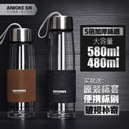 AIWOKE單層玻璃杯大容量個(gè)性泡茶水杯車載便攜帶蓋過(guò)濾網(wǎng)茶杯男女士學(xué)生家用創(chuàng)意杯子水瓶 黑皮鹿580ml