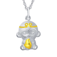 純已久銀飾銀猴子吊墜 項鏈女銀999 日韓鎖骨鏈短簡(jiǎn)約頸鏈 飾品配飾時(shí)尚吊墜生肖猴子 黃色猴吊墜