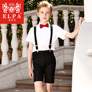 ELPA六一兒童演出服男童女童背帶褲套裝校服學(xué)生大合唱表演服朗誦禮服 黑色背帶短袖短褲5件套 130 碼 身高120-130cm 重46-50斤