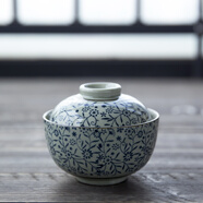 和風(fēng)四季淺田釉下彩陶瓷碗日式餐具家用蓋碗湯碗蒸碗泡飯碗餐廳擺臺(tái)餐具 4.5英寸小號(hào)青花蓋碗(單個(gè))