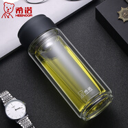 希諾（HEENOOR）雙層玻璃杯男女士大容量耐熱水晶泡茶杯高檔便攜帶提環(huán)濾網(wǎng)水杯子 黑藍(lán) 6770 265ML