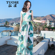 TUOSE 連衣裙 香港潮牌夏季新品冷淡風(fēng)無袖收腰顯瘦雪紡波西米亞長裙海邊度假沙灘裙 圖片色 S