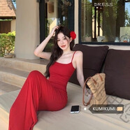桃伊悠（taoyiyou）紅色吊帶裙辣妹連衣裙女夏季新款長裙修身包臀裙御姐風(fēng)裙子魚尾裙 紅色 XL