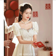 麥斯貝思（MAISIBEISI）白色領(lǐng)證登記小禮服2025新款訂婚裙輕奢小眾伴娘服平時可穿夏 白色 M