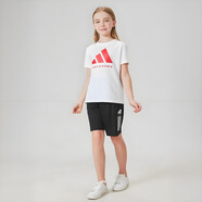 阿迪達(dá)斯 （adidas）新款兒童T恤兒童短袖+短褲套裝 白/紅+黑短褲  128 