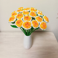毛線花手工針織玫瑰花成品玫瑰花束diy桌面擺件手工工藝品 黃色漸變玫瑰花 單支，花高度40cm，花朵直徑5cm