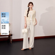 藍(lán)語(yǔ)重工顯瘦外套短袖T恤涼感防曬直筒褲夏季一整套穿搭 米色T恤 現(xiàn)貨 XL 【建議120-140斤】