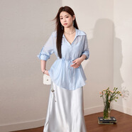 藍(lán)語防曬輕薄襯衫法式顯瘦吊帶連衣裙2025夏季優(yōu)雅兩件套 藍(lán)色連衣裙 預(yù)售 XL 【建議120-140斤】