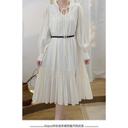 玲玖2025法式復古收腰裙子波西米亞度假名族風(fēng)甜美連衣裙女春季 杏色長(cháng)款連衣裙 送腰帶 L