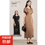 2025原創(chuàng)設(shè)計(jì)夏裝仿醋酸雙面段女裝連衣裙66882 墨石黑 M