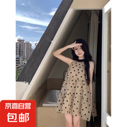 洋氣波點(diǎn)撞色蝴蝶結(jié)掛脖連衣裙女春季2025新款小個(gè)子寬松顯瘦短裙 圖片色 L