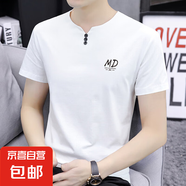 奧戴爾純棉短袖t恤男士夏季潮流V領(lǐng)薄款半袖體恤潮流百搭上衣男WF SKY5021白色 純棉T恤 XL 建議125-140斤