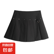 美式辣妹百褶裙女春夏季新款高腰防走光半身裙a字鉚釘愛心扣短裙 黑色 L