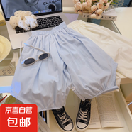巨百搭夏季女童薄款防曬冰皮褲新款寶寶韓版防蚊褲兒童百搭褲G13 藍(lán)色-冰皮褲 110 cm