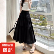2025夏季最新款高腰顯瘦中長款a字裙女芭蕾風超仙褶皺蓬蓬蛋糕裙 1022黑色【夏日清涼蛋糕裙】 S 推薦【80-95斤】