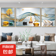 福祿客廳裝飾畫(huà)輕奢沙發(fā)背景墻掛畫(huà)北歐石來(lái)運(yùn)轉(zhuǎn)現(xiàn)代簡(jiǎn)約鹿三聯(lián)畫(huà) 時(shí)運(yùn)亨通（鋁合金外框） 左右50*70中100*70-晶瓷膜金框