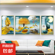 客廳裝飾畫(huà)輕奢山水畫(huà)三聯(lián)新中式墻畫(huà)沙發(fā)背景墻掛畫(huà)現代簡(jiǎn)約壁畫(huà) 家和福祿（鋁合金邊框） 左右50*70中100*70-晶瓷膜金框