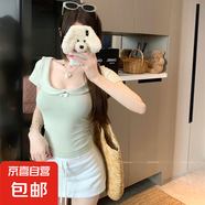 少女感黃色娃娃領(lǐng)蝴蝶結(jié)短袖T恤女美夏緊身顯瘦百搭小衫超顯白KXW R870淺綠【可愛顯白】 S 【80-90斤】