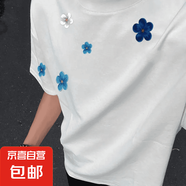 美式國潮牌花朵印花短袖T恤男女夏季新款寬松百搭情侶半袖體恤衫 25230白色 XL
