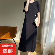 25夏新款氣質(zhì)圓領(lǐng)長款連衣裙寬松休閑T恤長裙針織裙/RT1102-X 黑色 2XL