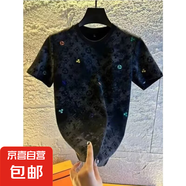 驢牌高品質(zhì)夏季新款港風(fēng)外景大碼華夫格短袖2025年新款短袖T恤 黑色 L