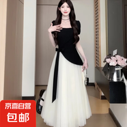 2025夏季撞色褶皺收腰設(shè)計(jì)感氣質(zhì)連衣裙D1662 黑色長(zhǎng)款 2XL 【130-145斤】