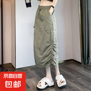 女夏季薄款半身裙2025新款多色工裝裙子女生高腰顯瘦中長款a字裙 軍綠色 XL 【121-133斤】