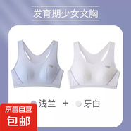 初中學生女童青春期發(fā)育內(nèi)衣夏季薄款親膚透氣小背心運動美背文胸 淺藍+牙白-超值2件裝 2XL (建議120-135斤)