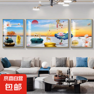 客廳裝飾畫輕奢山水畫三聯(lián)新中式墻畫沙發(fā)背景墻掛畫現(xiàn)代簡約壁畫 荷花家和（鋁合金邊框） 左右50*70中100*70-布紋膜黑框
